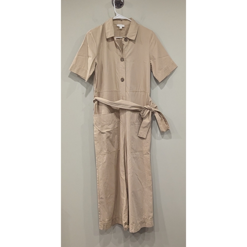 COS Belted Button Up Camel Utility Jumpsuit Size 2